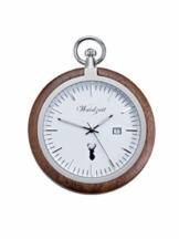 Waidzeit TW01 Alpin Walnuss Taschenuhr Uhr Herrenuhr Holz Analog Datum Weiss - 1