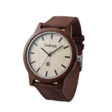 Zeitholz Unisex-Uhr analog Quartz-Uhrwerk mit braunem Canvas Armband Modell Reinsberg - 1