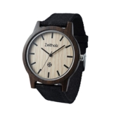 Zeitholz Unisex-Uhr analog Quartz-Uhrwerk mit schwarzem Canvas Armband Modell Reinsberg - 1