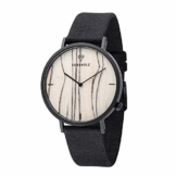 KERBHOLZ Holzuhr – Elements Collection Henri analoge Unisex Quarz Uhr, Naturholz Ziffernblatt, Canvas Armband, Ø 38mm, Weiße Birke Schwarz - 1