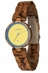 LAiMER Damen-Armbanduhr NICKY BLAU Mod. 0053 aus Zebranoholz - Analoge Quarzuhr mit strukturiertem Holzarmband - 1