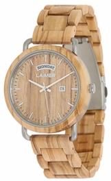 LAiMER Holzuhr FILIPPO - Herren Armbanduhr aus italienischem Olivholz, Grosse Datums und Tagesanzeige, atmungsaktives Holzarmband Modell 0111, Geschenk- Verpackung aus Holz - 1
