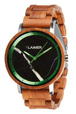 LAiMER Holzuhr - Herren Quarz Armbanduhr Luca aus Apfelholz - Analog, Zifferblatt aus Granit, Leuchtzeiger, Ø 42mm - Zero Waste Verpackung aus Naturholz - 1